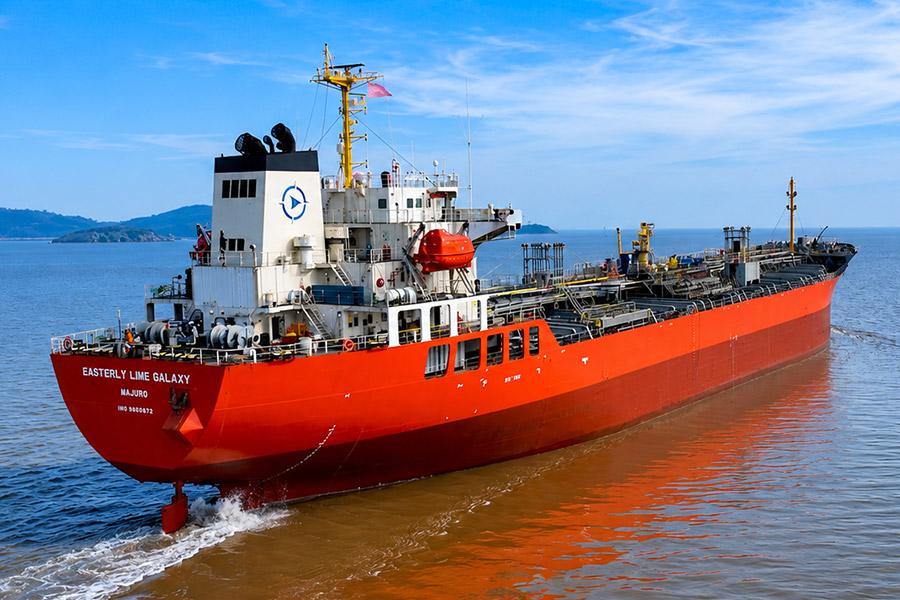 Easterly Beech Galaxy navigating a commercial waterway